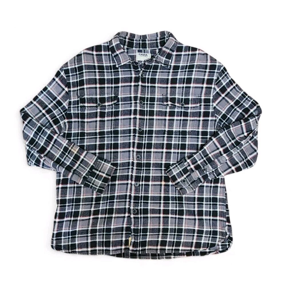 Jachs Men’s Outdoor Flannel XL Plaid Gray & Black Long-Sleeve Button-Up Shirt